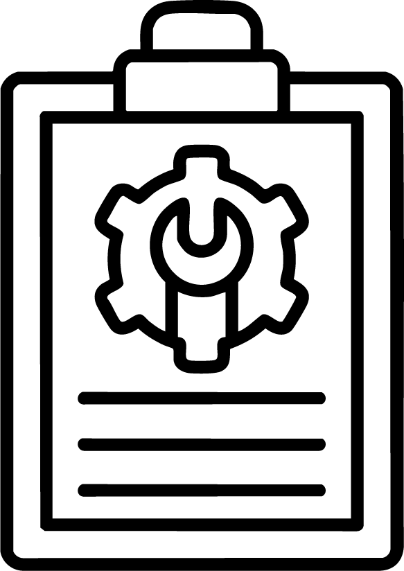 Icône de porte-bloc avec engrenage et clé de serrage représentant la signature d'un contrat d'entretien de climatisation à Béziers.